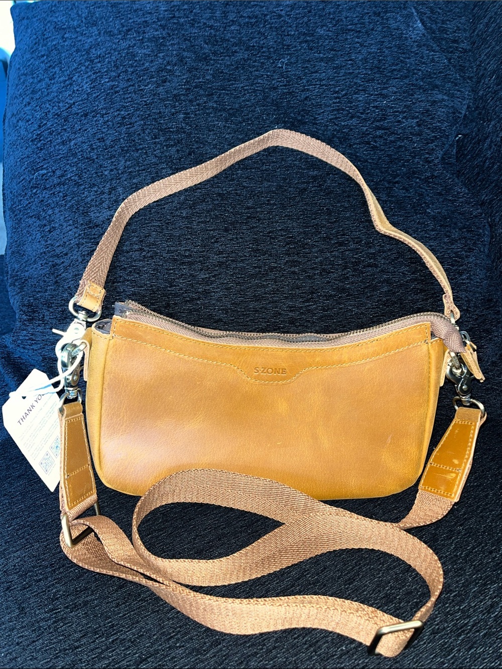 S-Zone Tan Leather Crossbody Bag with Adjustable Strap